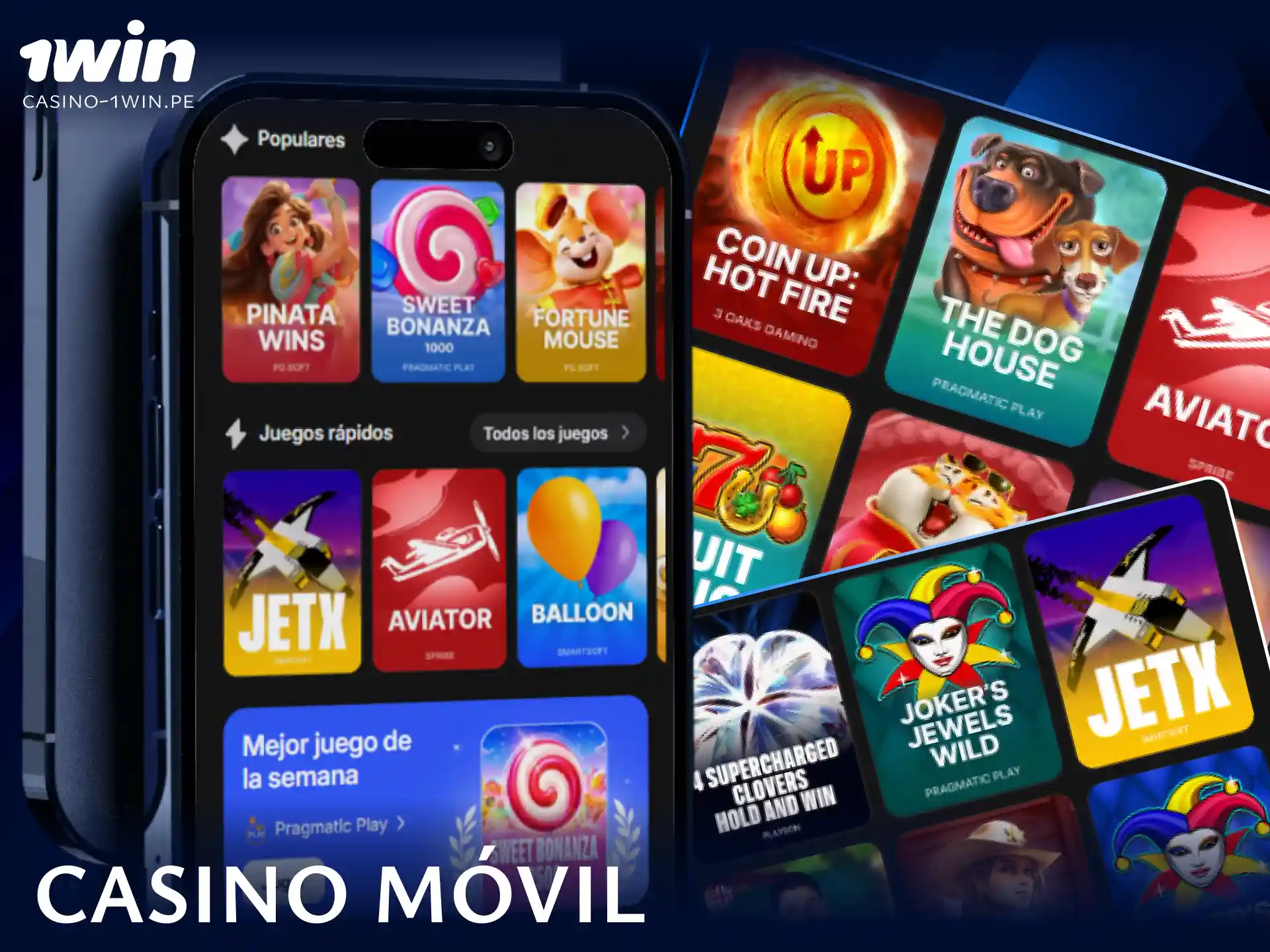 Disfruta de miles de tragamonedas, juegos crash y salas en vivo desde el casino de la app 1win.