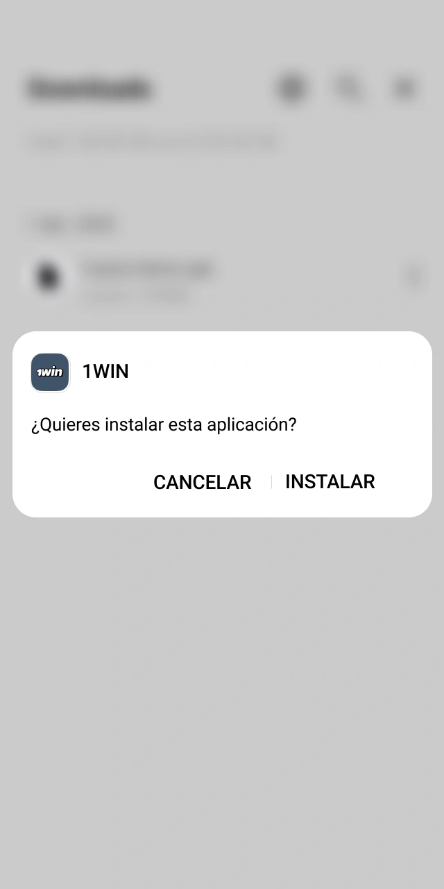 Presiona el botón de instalar para completar el proceso y abrir la aplicación móvil oficial de 1win.