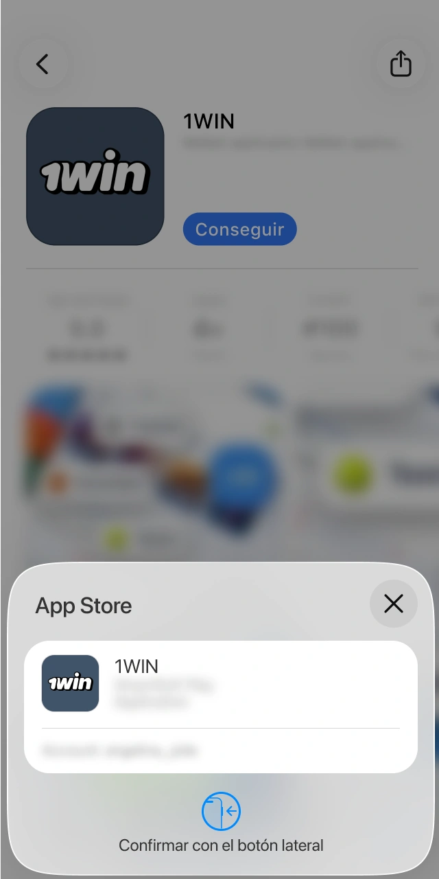 Confirma la descarga segura de la aplicación de 1win utilizando tu Face ID, Touch ID o contraseña de Apple ID.