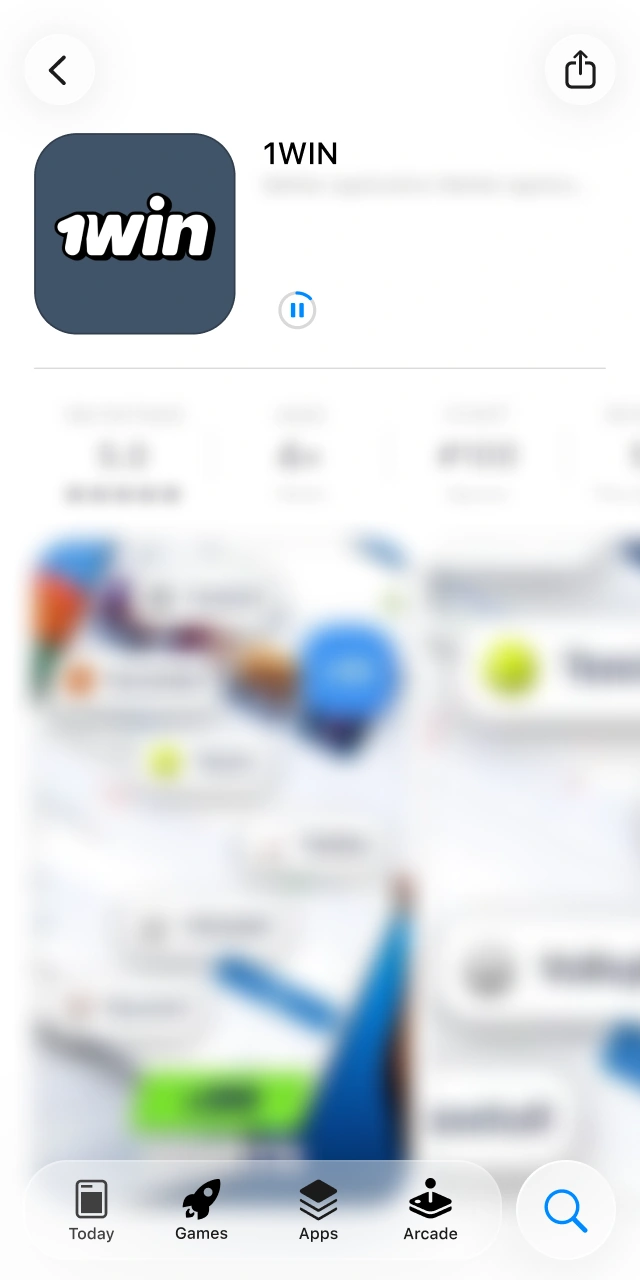 Espera unos segundos a que se complete la descarga e instalación automática de la app de 1win en tu iPhone o iPad.