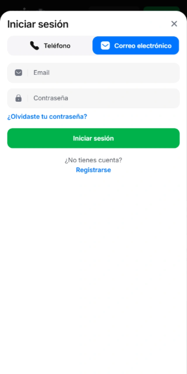 Pantalla de inicio de sesión seguro para acceder a la cuenta de usuario en la app de 1win Perú.