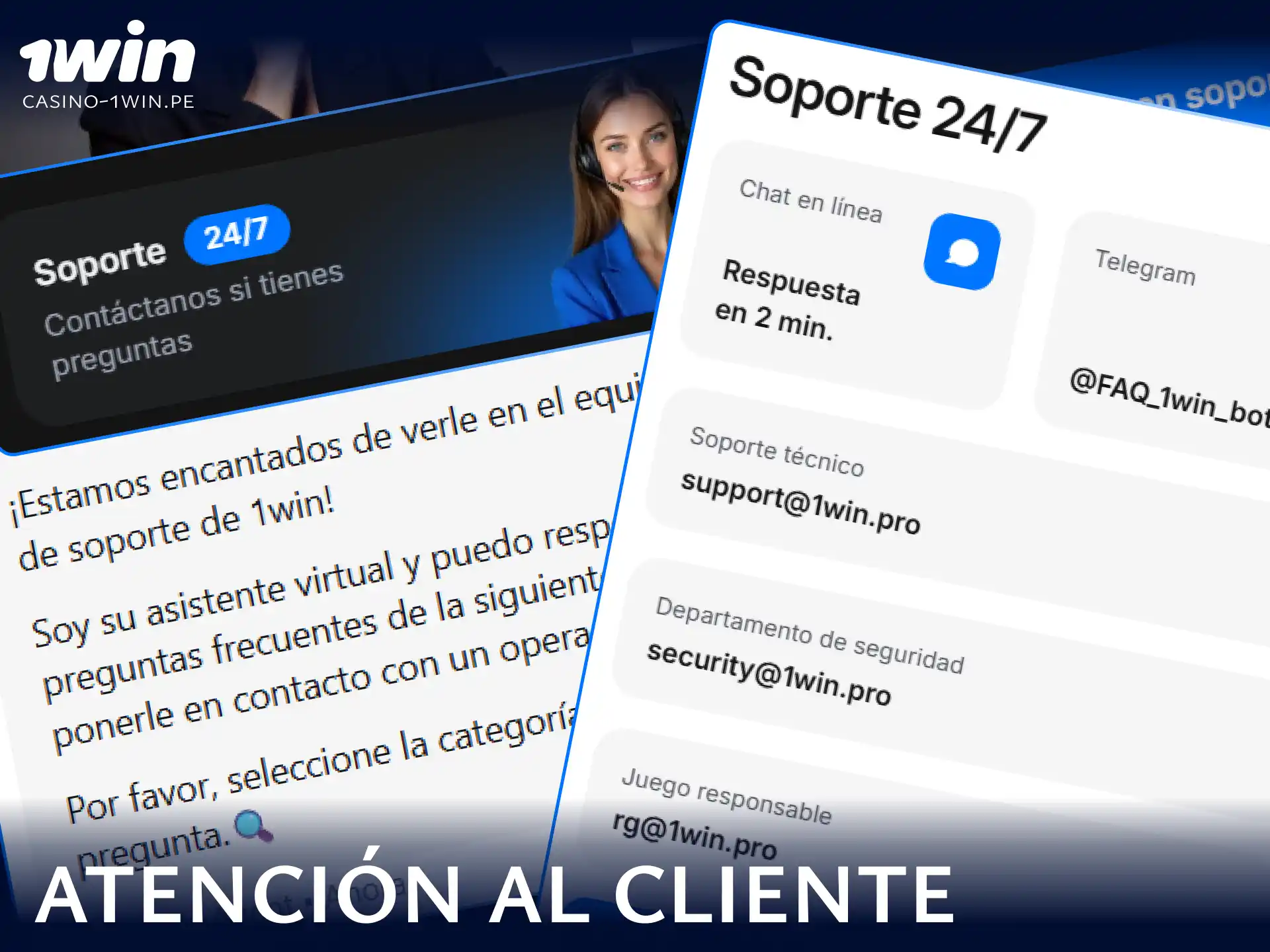 Encuentra los canales de contacto y soporte técnico para la atención al cliente en 1win Perú.