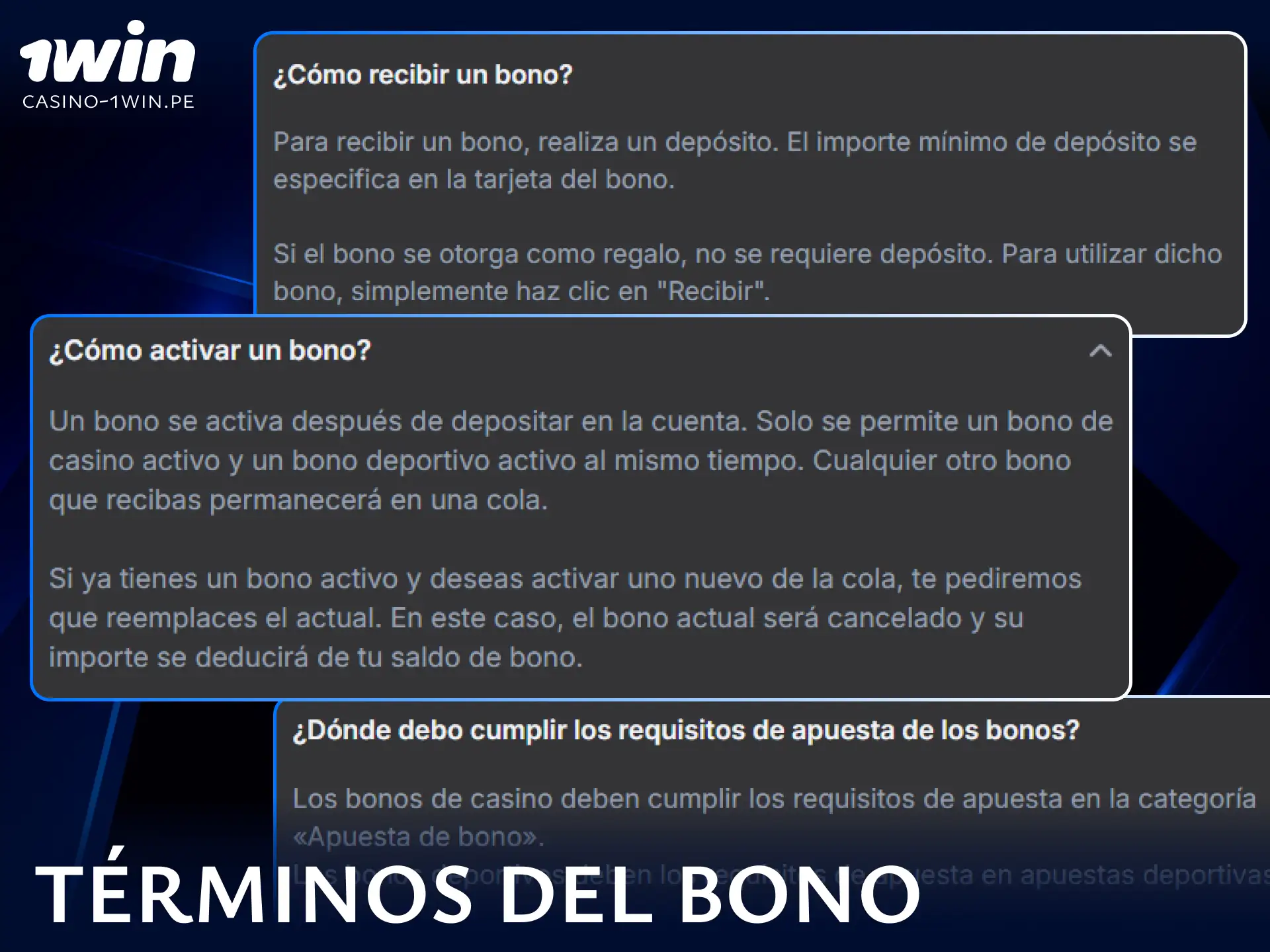 Revisa los términos y condiciones generales junto con los requisitos de apuesta de los bonos en 1win.
