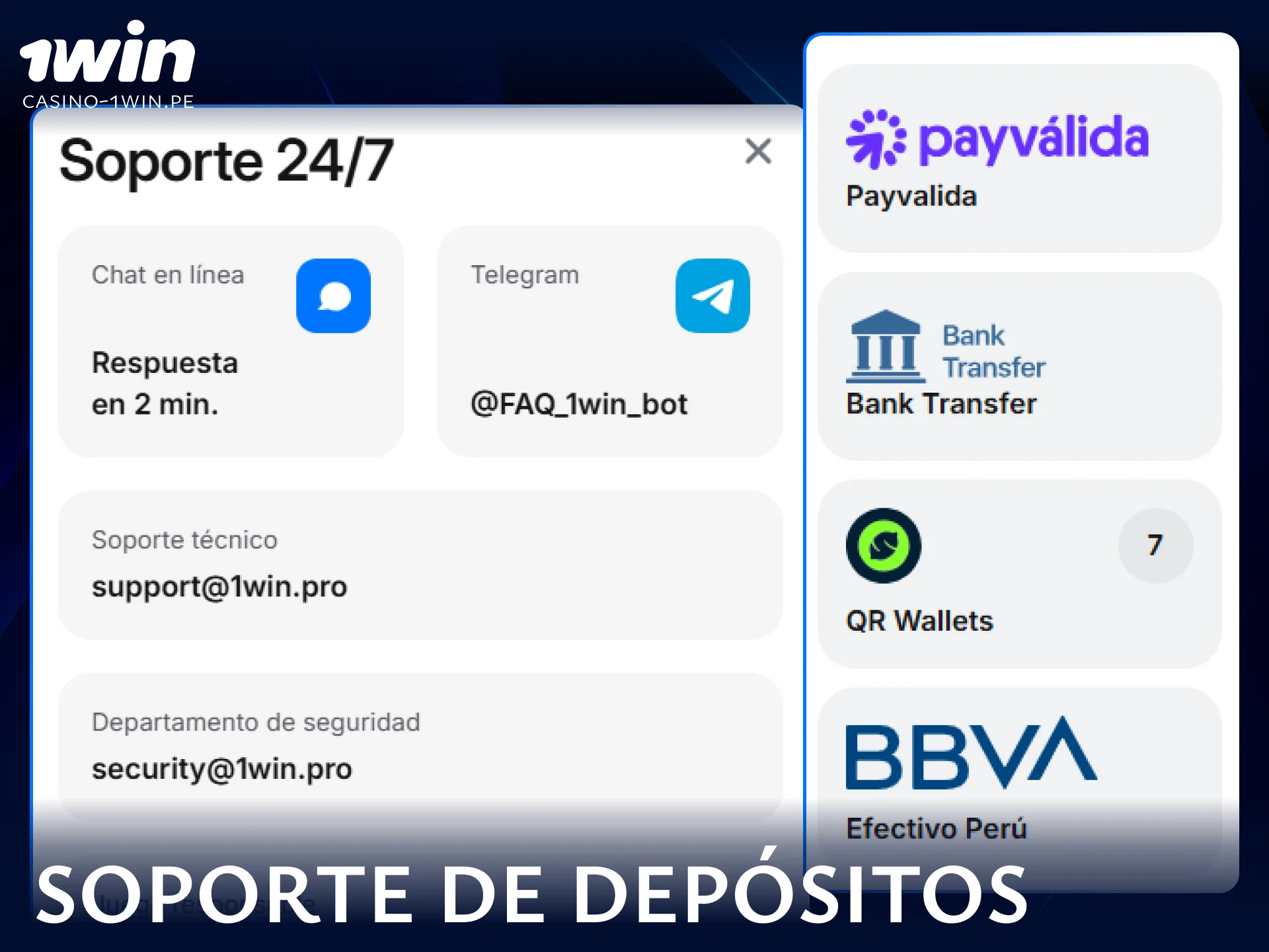 Encuentra los canales oficiales de atención al cliente de 1win para resolver cualquier duda o inconveniente con tus depósitos.