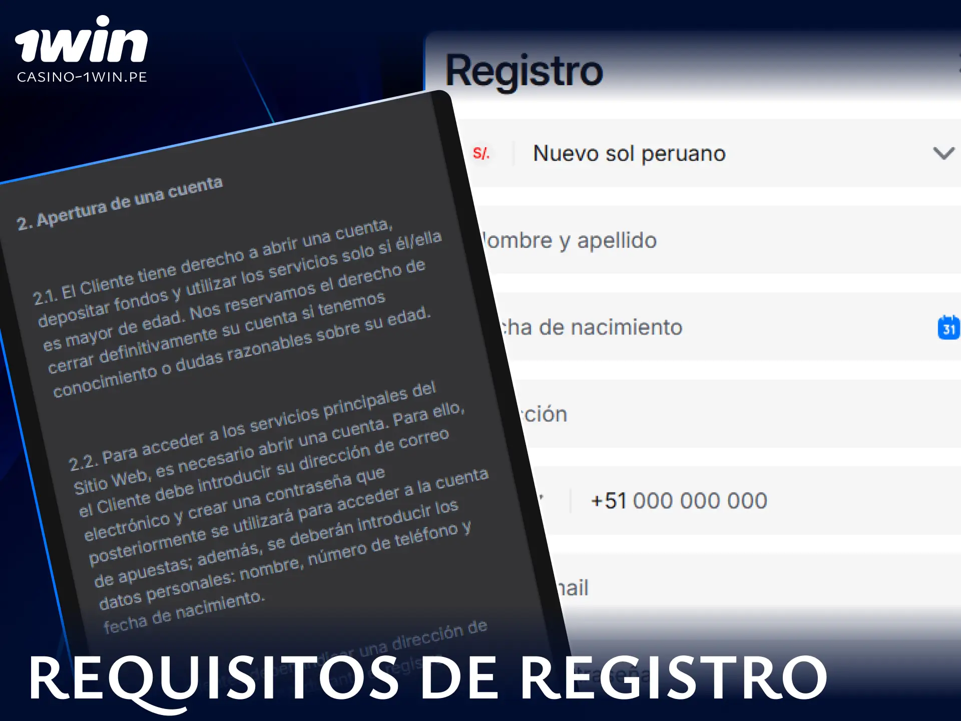 Conoce los requisitos legales y los datos necesarios para abrir una cuenta de usuario nueva en 1win Perú.